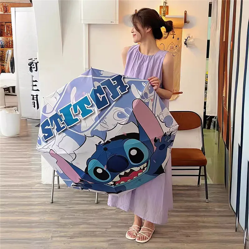 Cartoon Lilo & Stitch small fresh ins cute umbrella innovative rainy and sunny automatic foldable sun protection couple