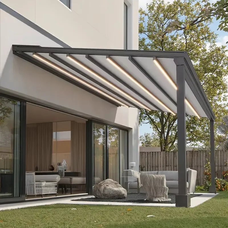 Amas Best-Selling Retractable Pergola Roof for Foshan Innovative PVC Sail Material Shade for Swimming Pools Backyard Leisure