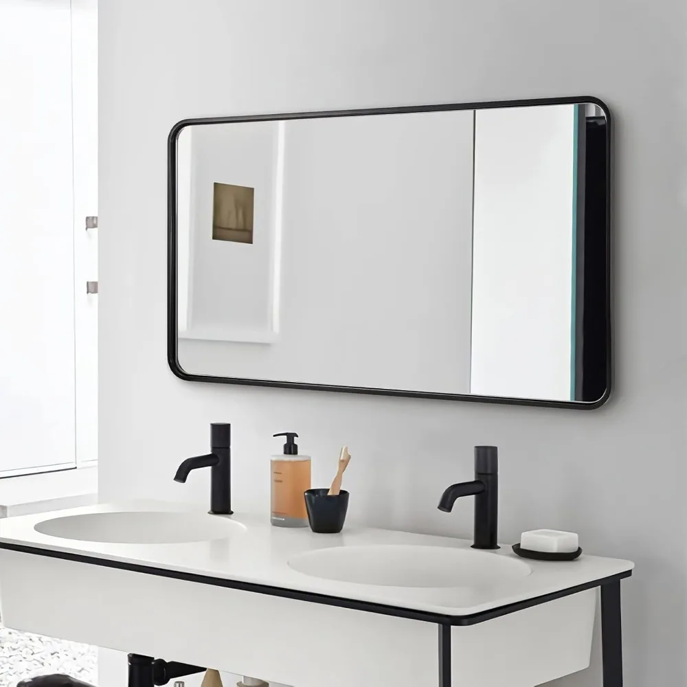 Rectangular bathroom mirror, black mirror, vanity tube, iron metal wall mounted mirror, horizontal/vertical