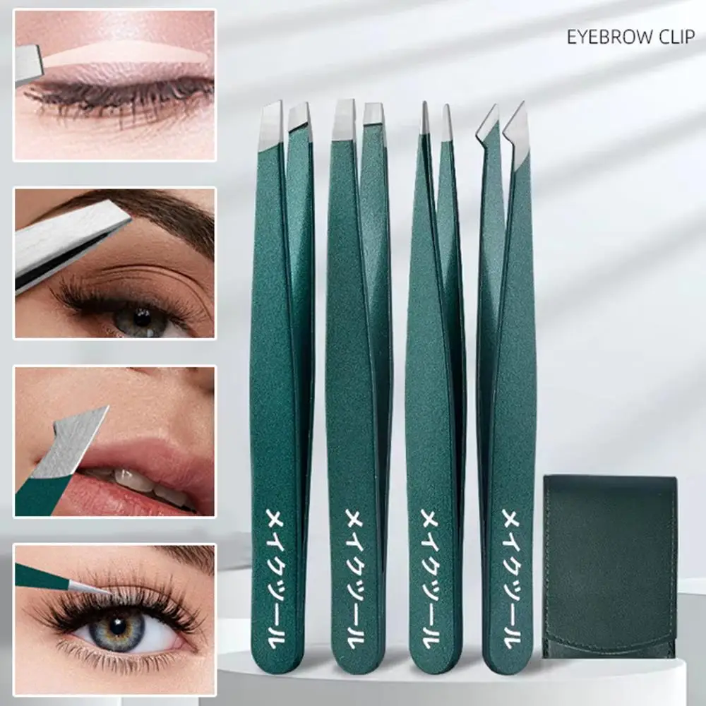 2/4 قطعة أدوات التجميل الفولاذ المقاوم للصدأ الحاجب الملقط مائل طرف مسطح رمش كليب متعددة الوظائف شعر الوجه إزالة أدوات ماكياج