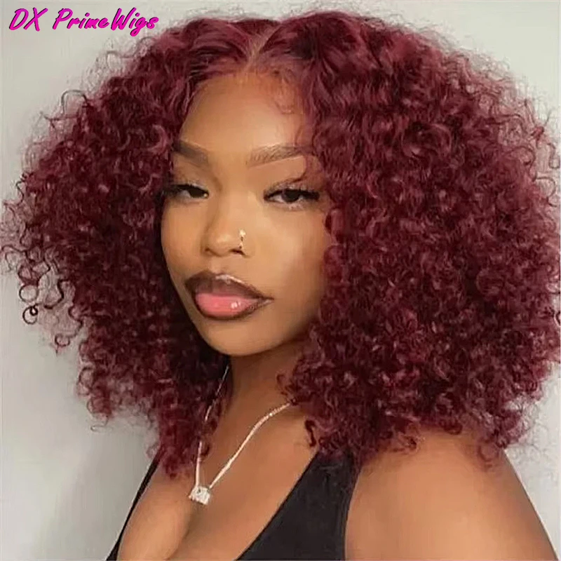 

99J Burgundy Colored Deep Wave Lace Frontal Bob Wig 200% Density Brazilian Pre Plucked Virgin Hair Water Wave Human Hair Wigs