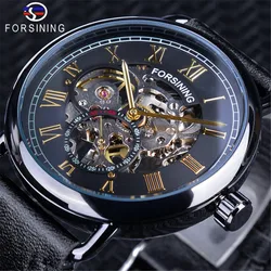 Fashion Forsining Top Brand Men's Casual Classic Popular Hollow Out Waterproof Handwinder Automatic Mechanical Leather Watches