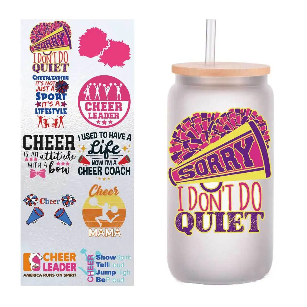 

Ten four-inch cartoon cheerleading graffiti UV transfer stickers Crystal label glass stickers customized