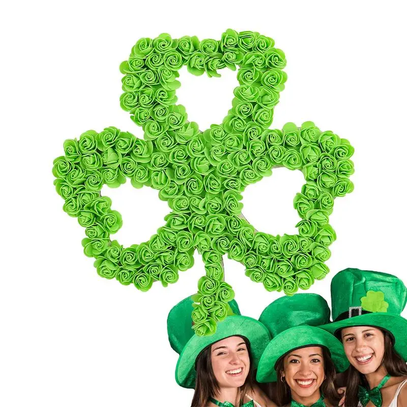 

Венок ко Дню Святого Патрика, 16-дюймовый венок из трилистника, День Святого Патрика, ирландские праздничные украшения, съемные листья для входной двери
