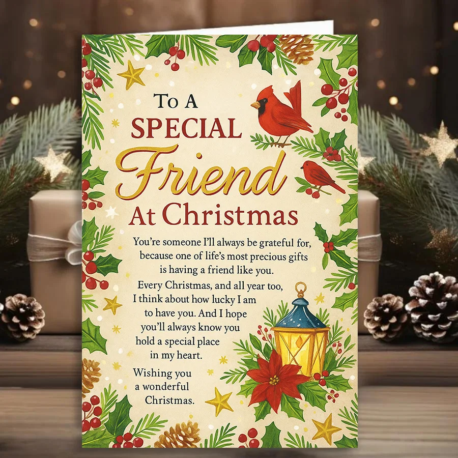 1 Stück festliche Weihnachts-Grußkarte für Freunde, rotes Vogel-Design, Mini-Karte und Umschlag, Weihnachtsgeschenk, warme Wünsche, besondere Jahreszeiten