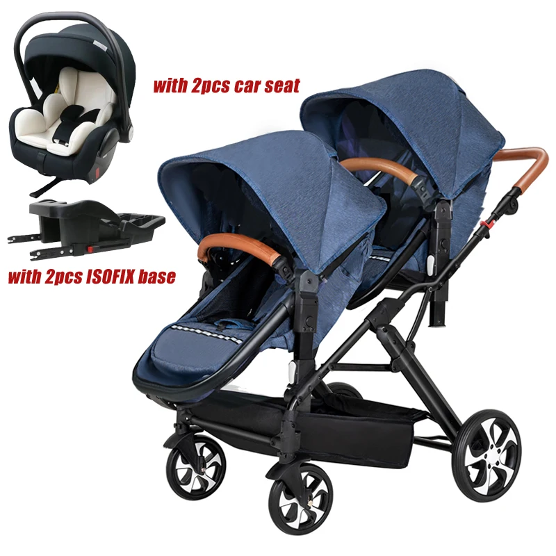 Twins stroller 3in1 with car seat with ISOFIX base Multifunctional foldable stroller Easy carry Small size double kid carriage