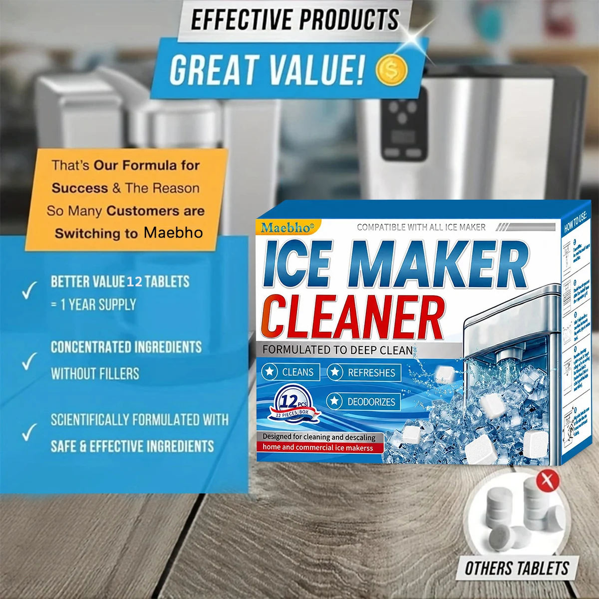 

Ice maker cleaning sheet, multi-functional cleaning sheet, deep cleaning and dirt removal, stainless steel cleaning sheet, suitable for all models of machines