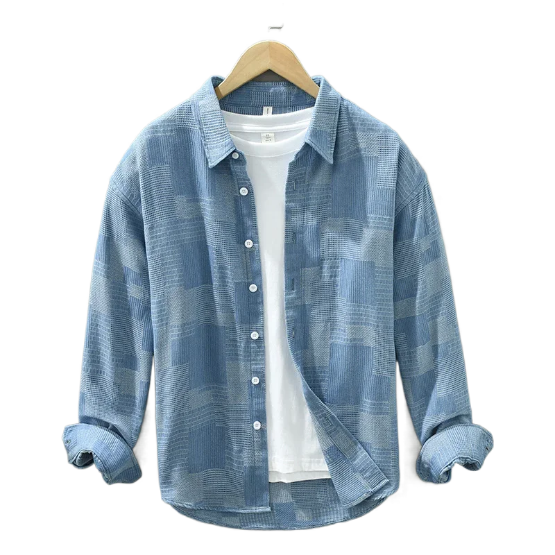 

Spring and Autumn Fashion Jacquard Colored Casual Denim Long Sleeve Shirt for Men Loose Youth Trend Shirt Coat for Men