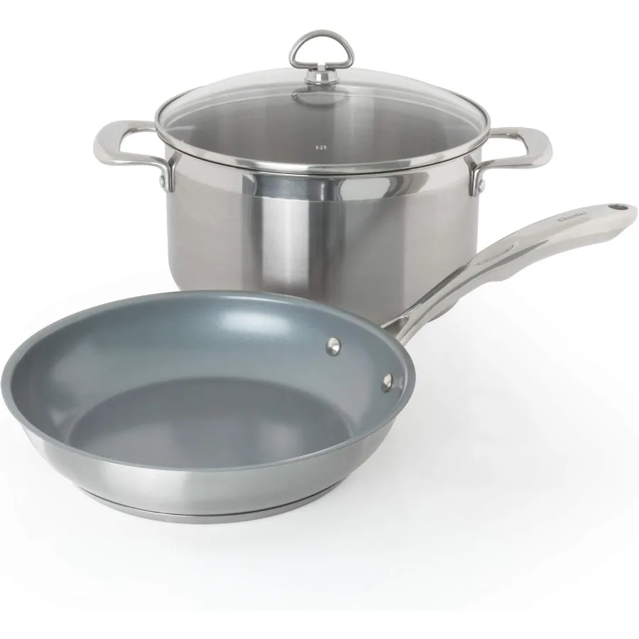 

Индукционный 21 стальной набор для макарон из 3 предметов; включает 10 керамических сковородок с антипригарным покрытием, кастрюля из нержавеющей стали на 6 карат; Матовая нержавеющая сталь