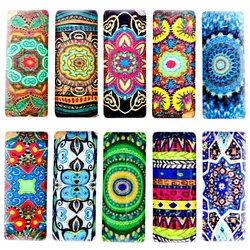 Onebeading 10x25mm Mixed Colorful flower Rectangle Glass Cabochon Dome Jewelry Finding Cameo Pendant Settings 10pcs(5pairs)