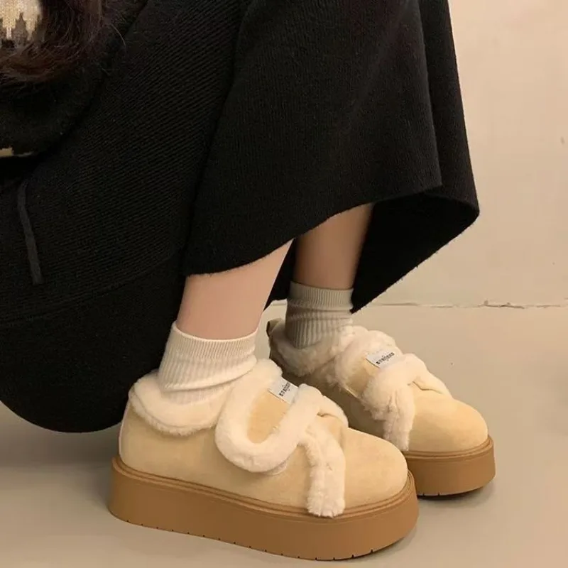 Fashion Furry Platform Loafers Women's Cotton Shoes Comfortable Zapatos De Mujer New Autumn Winter Height Increasing Plush Shoes