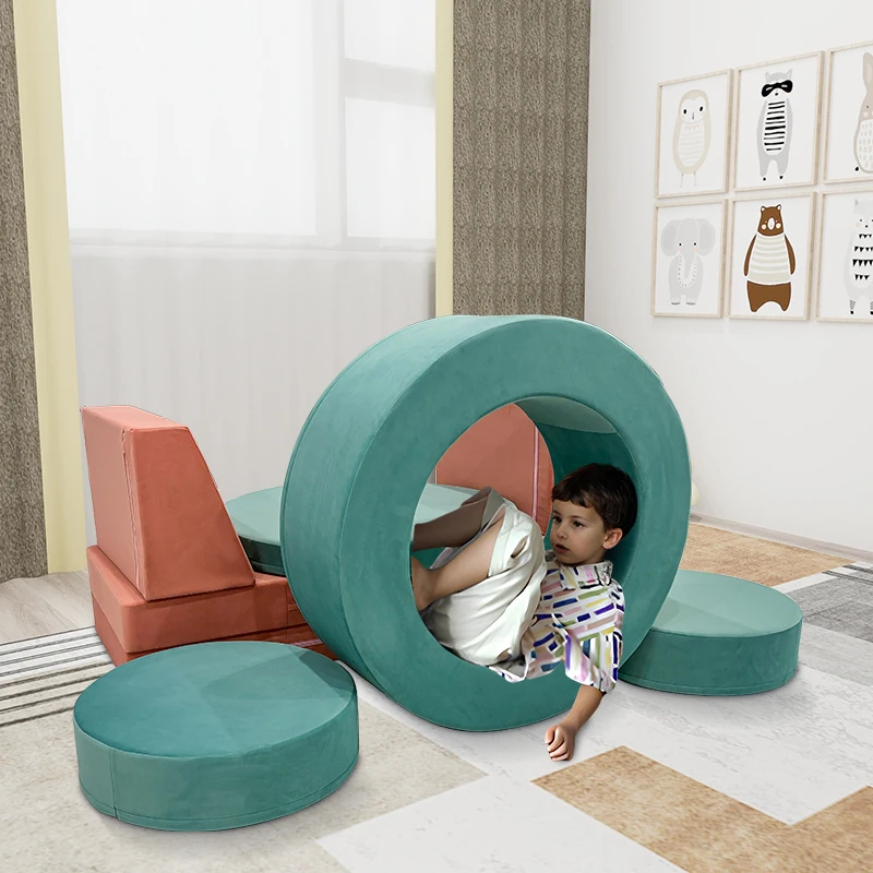 Soft Modular Foam Play Couch Kid and Adults 4 Piece Set With Futons and Customizable Design Play Couch Kid