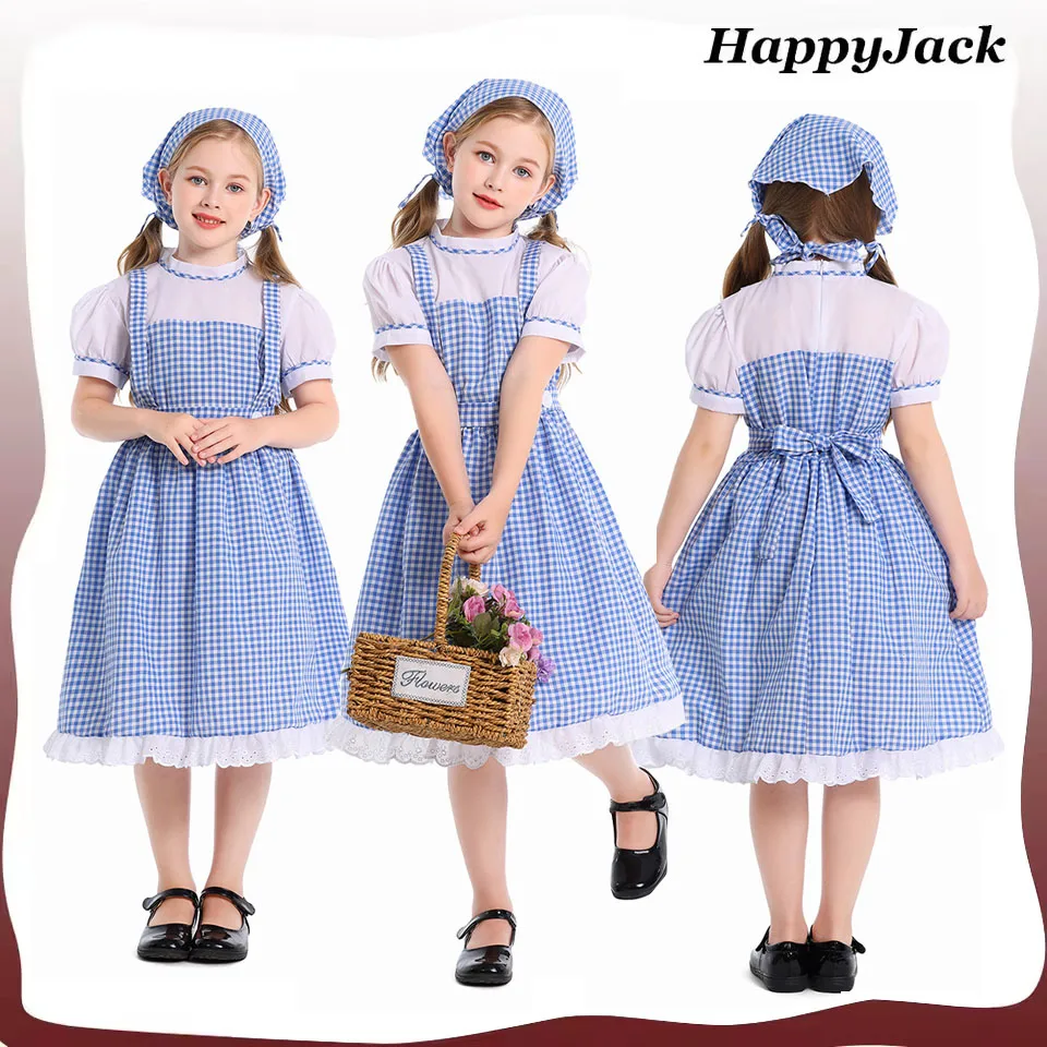 

Maid Cosplay Costume Kids Children Countryside Dress Headband Girls Stage Performace Halloween Carnival Party Roleplay Suit