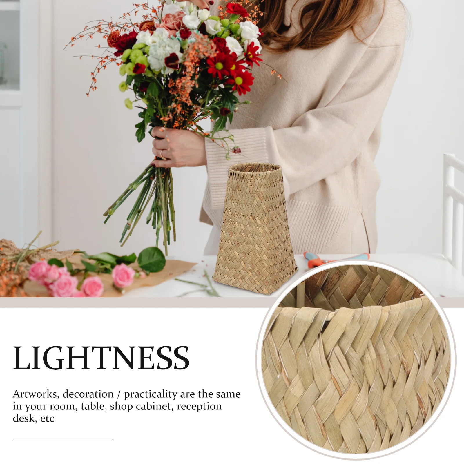 

Hand Woven Bamboo Vase For Dried Flowers Decorative Plant Holder Desktop Flower Arrangement Vase Pastoral Style Container