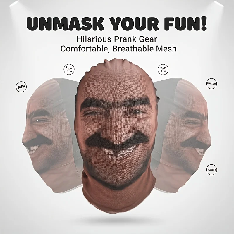 Breathable Mesh Full Face Mask, 3D Realistic Portrait Print, Sheer Mesh Material, Soft And High Elasticity Comfortable Wear