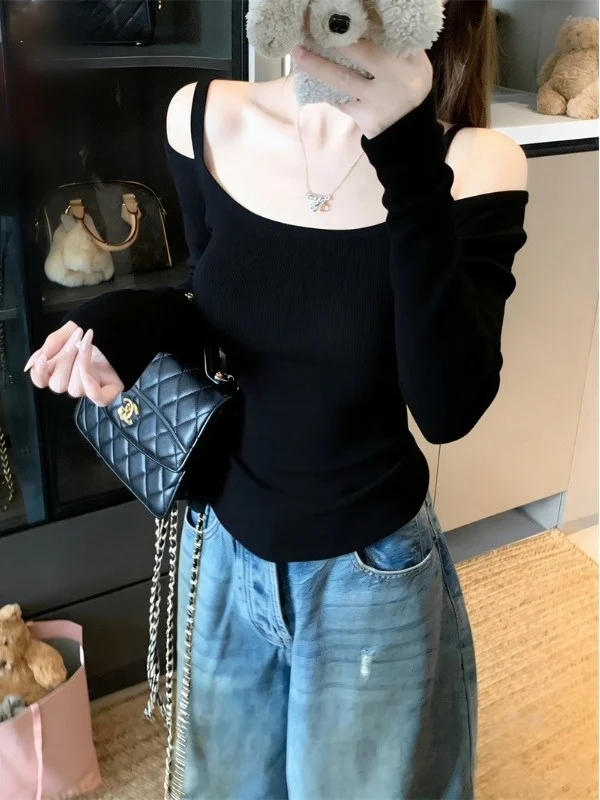 Red Spicy Girl Sle One Oulder Strap Gestrickte Basis Schicht Top frauen Winter Neue Taille Slim Fit Inneren Tragen irt