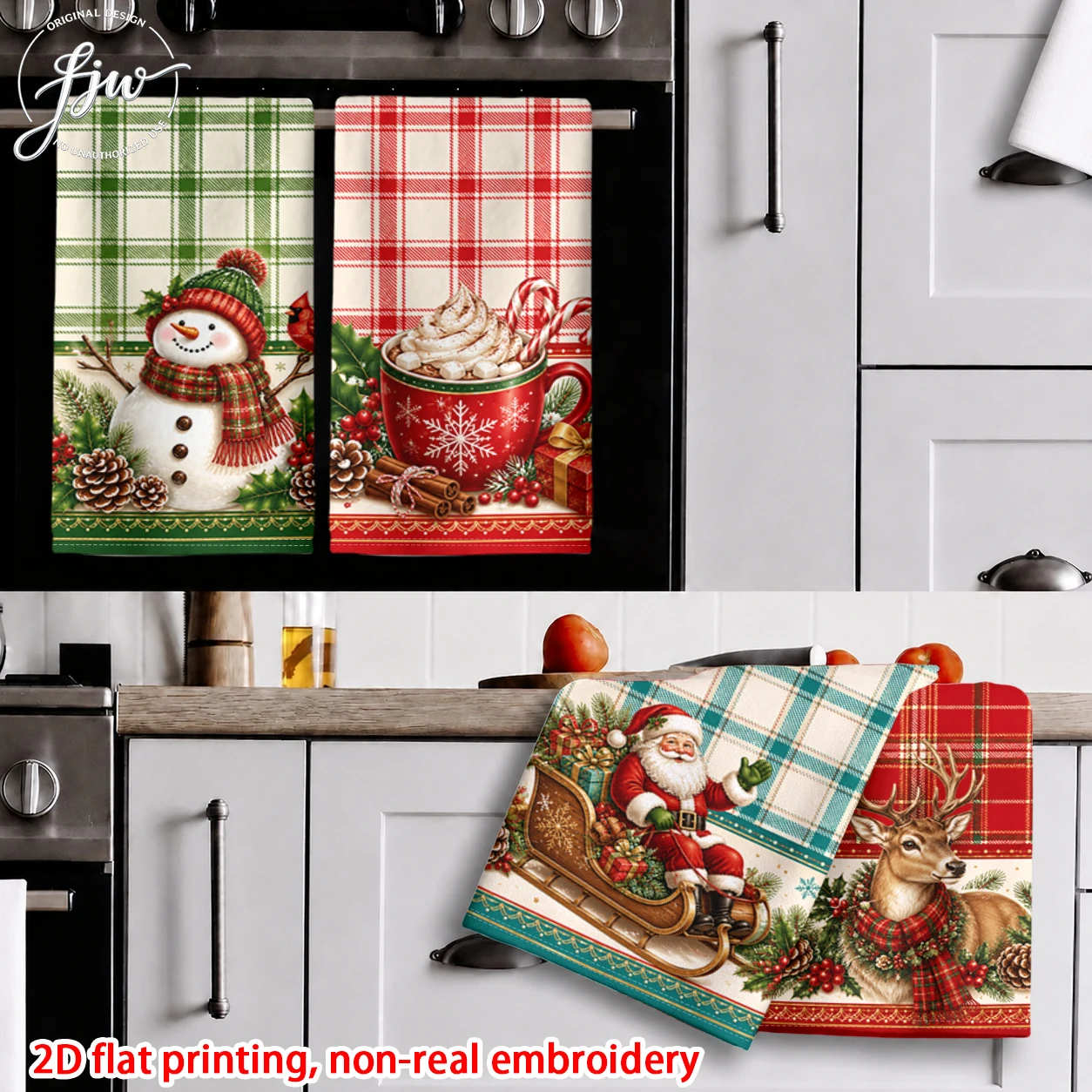 6pcs Christmas Kitchen Towels Vintage Xmas Snowman Santa Gnome Reindeer Holiday Dish Towels for Winter Home Decor
