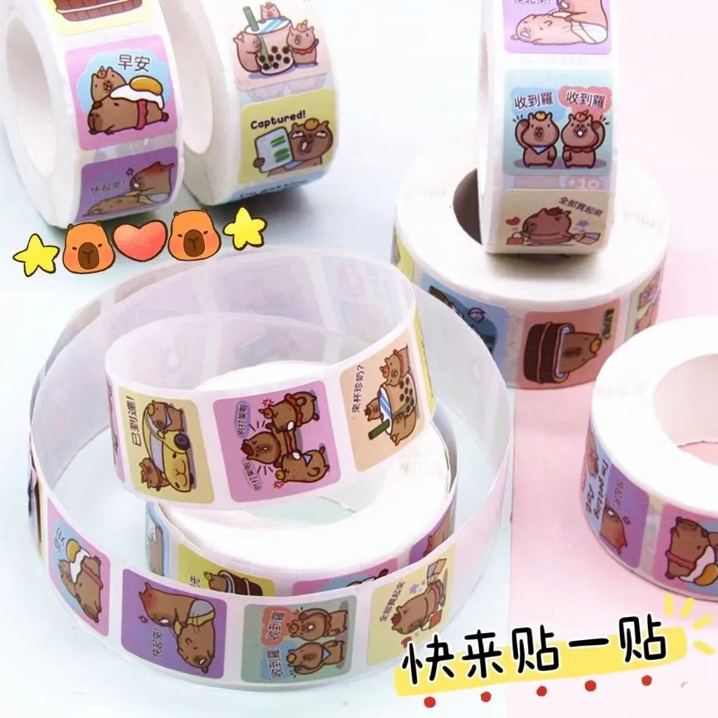 500Sheets/Roll Cute Kapibara Coiled Stickers Waterproof PET Decals for DIY Journal Sealing Decor Craft Projects Papery Pop Store