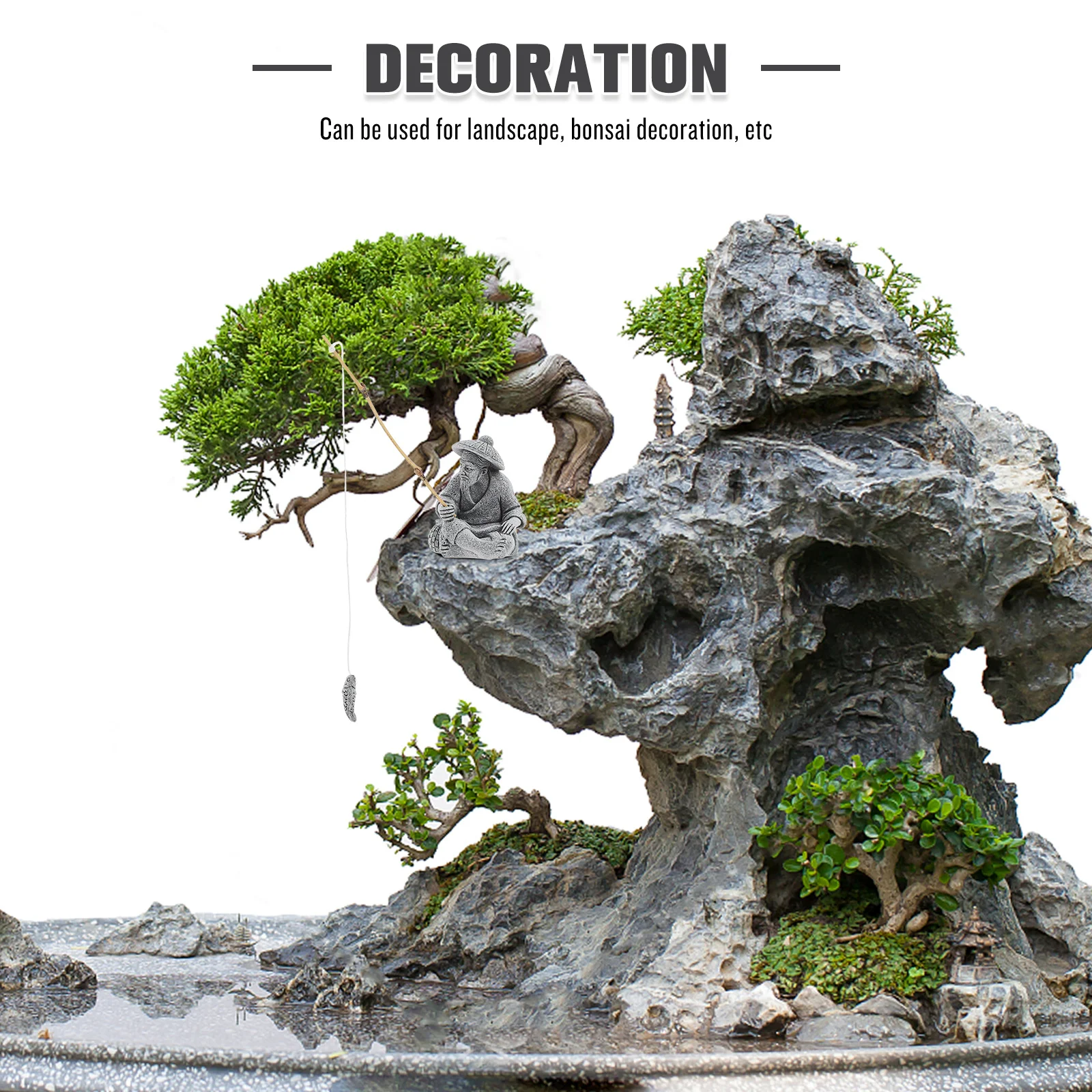 

Mini Fisherman Sandstone Statue Sitting Fishing Garden Decoration Bonsai Aquarium Ornament Decorative Outdoor Landscape Craft