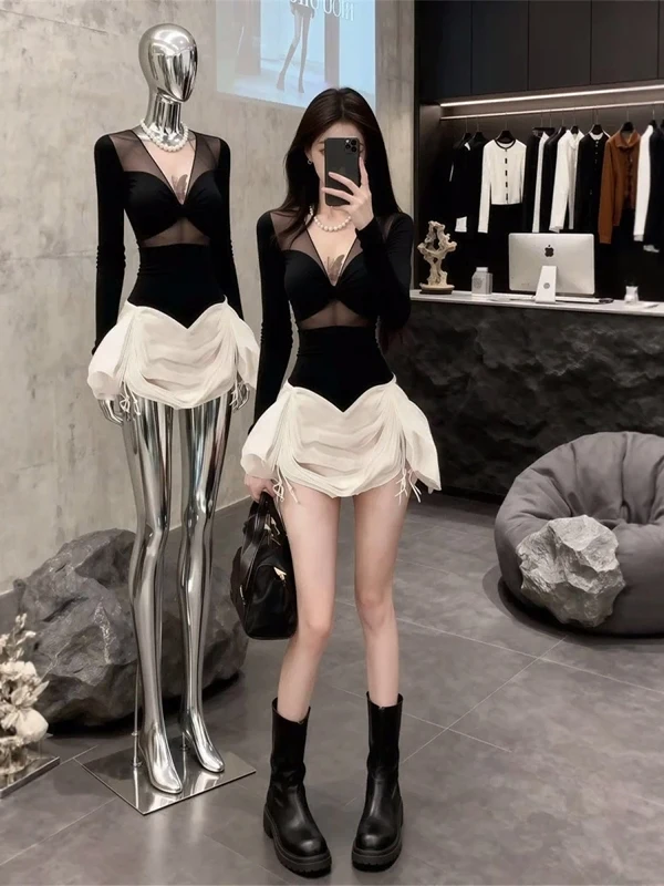 

Сексуальная женская юбка Pure Desire V-Ne Splice Me Long Sve Dr, осенне-зимняя дизайнерская юбка с чувственной талией Inward ort