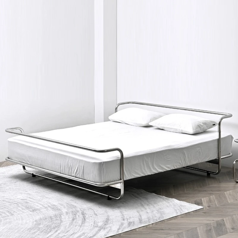 

Stainless steel bed light luxury metal medieval wabi sabi suspension small apartment household industrial wind steel pipe iron