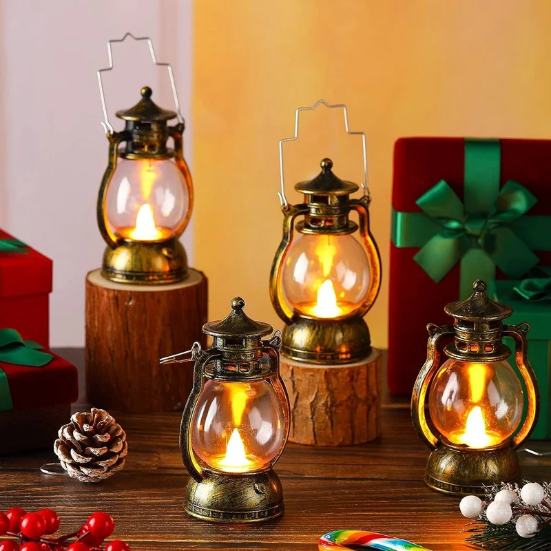 12 Pcs Mini Lantern Decorative Operated Lantern With LED Candle Hanging Candle Lanterns Battery Silver