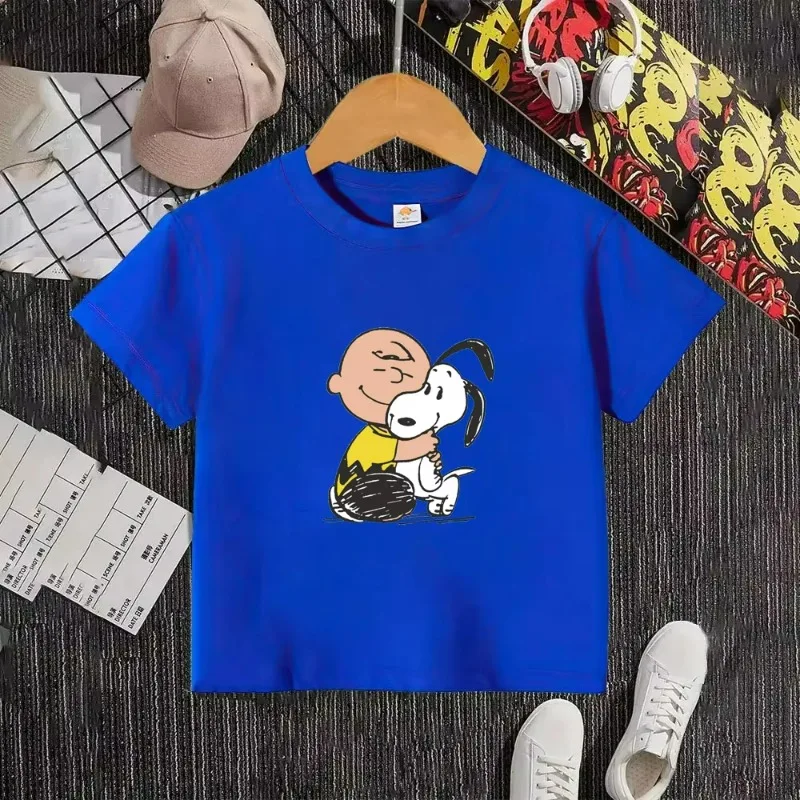 2026 تشارلي براون و سنوبي كارتون أنيمي الأطفال الشارع الأعلى الصيف جديد الفتيان والفتيات القطن الخالص جولة الرقبة تي شيرت #6
