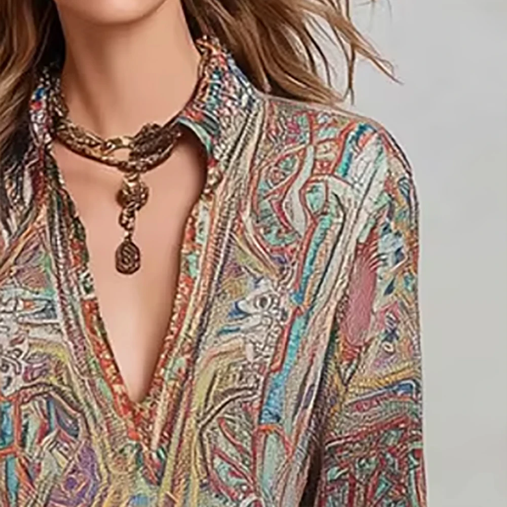 

Women's Vintage Paisley Print 2 Piece Set Blouse Boho Long Sleeve Shirt High Waist Wide Leg Pants Casual Vacation Outfit Sets