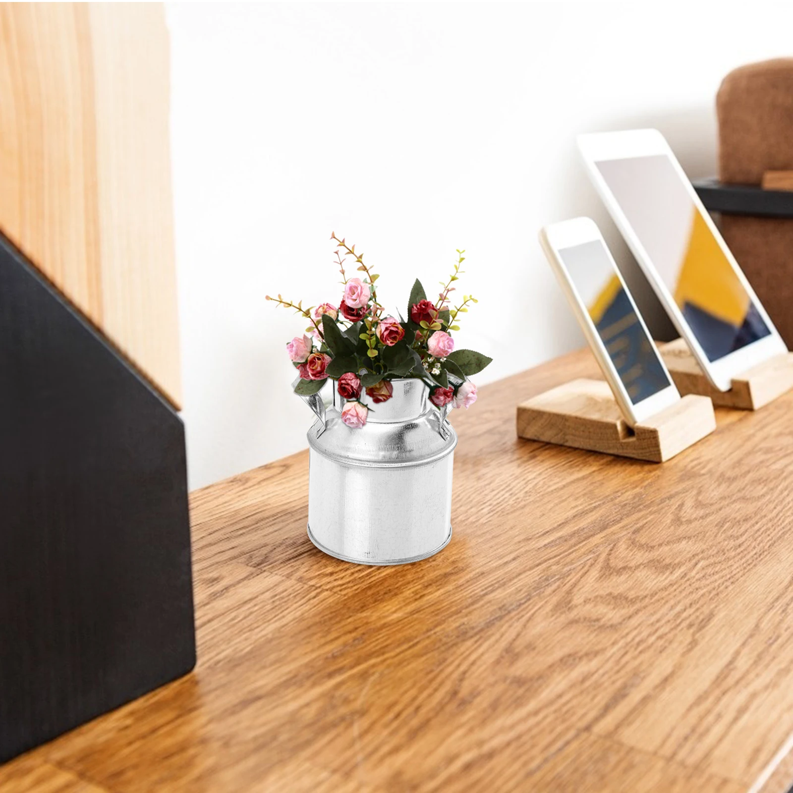 

2pcs Mini Iron Flower Pot Galvanized Durable Desktop Storage Bucket Vintage Floral Decoration Garden Home Decorative Plant