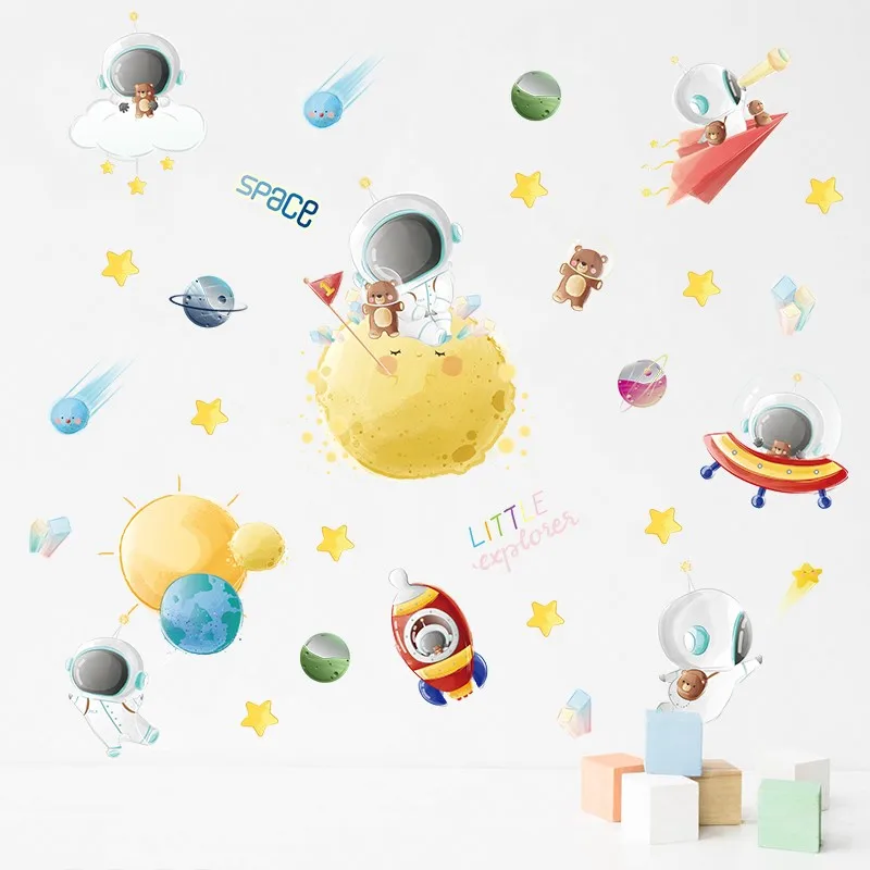 Explore Space Wall Sticker For Kids Room Home Decor Diy Cartoon Astronaut Planet Star Mural Art Nursery Decals Boys Posters