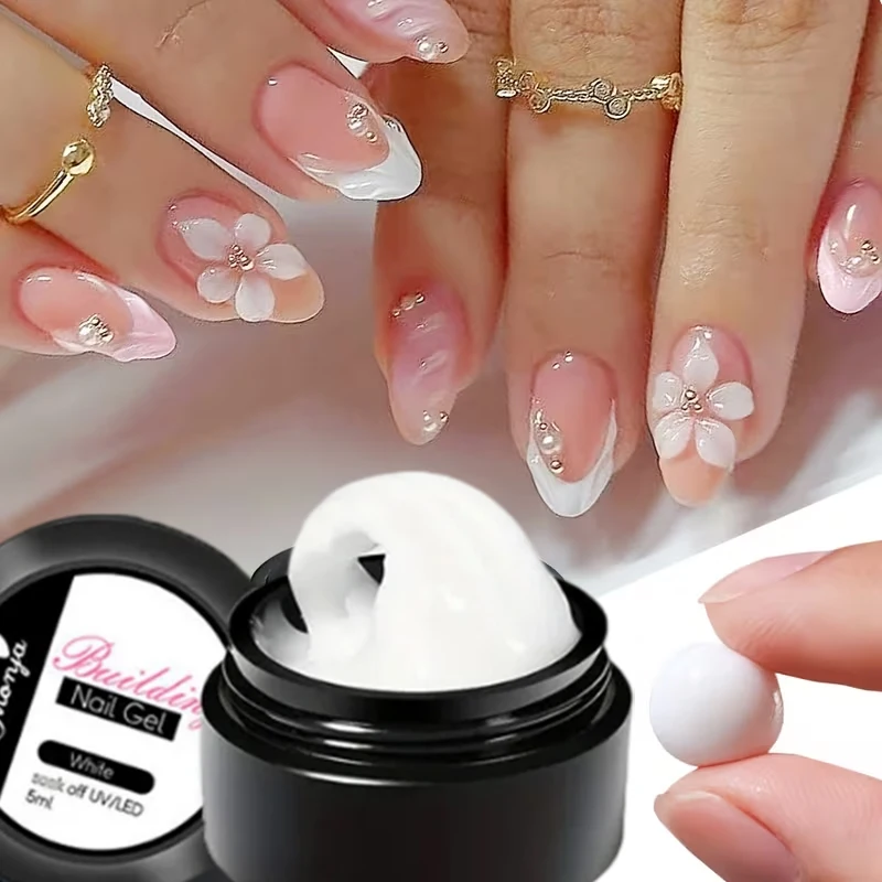 Gel de Decoración de Uñas 3D de 5 ml, Adhesivo Blanco para Manualidades, Gel Sólido Tipo Gelatina No Pegajoso, Gel de Extensión de Secado Rápido, Arte de Uñas DIY