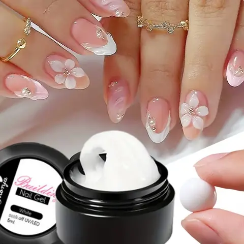5ml 3D Nail Art Decoration Gel, White Craft Adhesive, Jelly-like Non-sticky Solid Gel, Quick-drying Extension Gel, DIY Nail Art