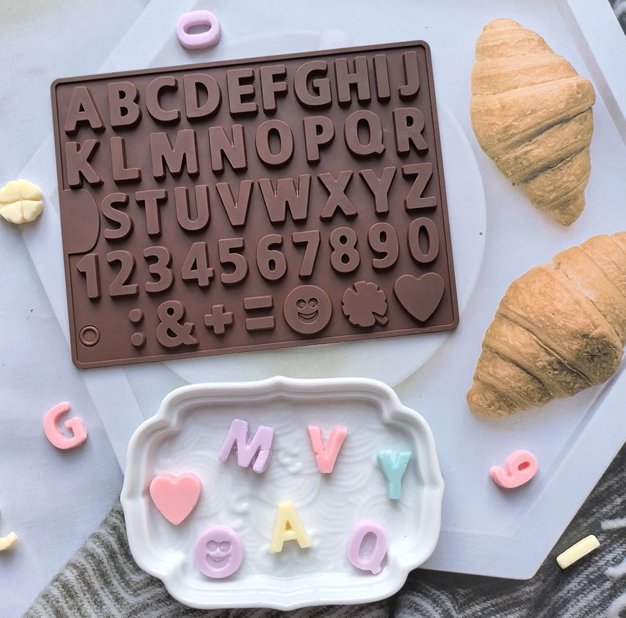 English Letter Silicone Chocolate Mold Alphanumeric Candy Biscuit Jelly Ice Baking Mould Cake Decor Soap Candle Making Set Gifts