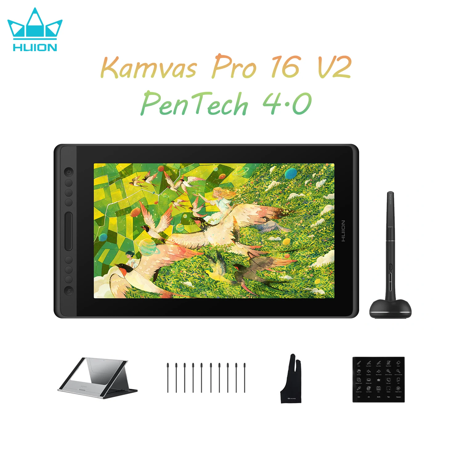 

Графический планшет Huion Kamvas Pro 16 V2, 15,6-дюймовый дисплей, стилус PenTech 4,0, 16 тыс. уровней давления, антибликовое стекло 2-го поколения с гравировкой