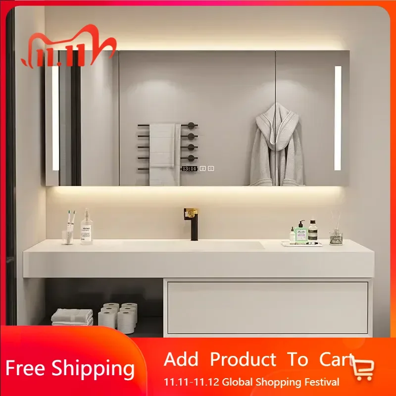 

Постмодернистская мебель для ванной комнаты Шкаф из массива дерева со встроенной раковиной из шифера Зеркало для умывальника Современная уникальная мебель Gabinete