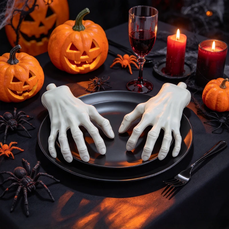 2pcs Realistic Life-Size Skeleton Hands, Fake Human Hands, Halloween Haunted House Zombie Graveyard Plastic Decor