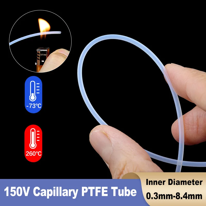 1-100m PTFE Tube Capillary Tubing Translucent Dia 0.3mm ~ 8.4mm High Temperature Corrosion Oil Resistance Insulated Rigid Pipe