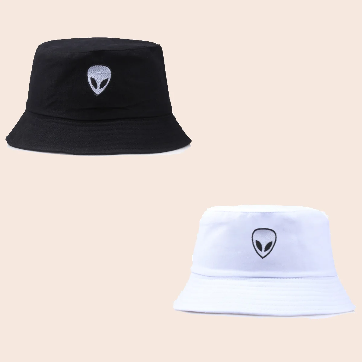 Street Trendy Dance Hip-hop Hat Alien Pattern Embroidery Bucket Hat Simple Solid Color Four Seasons Sunshade Fisherman's Hat