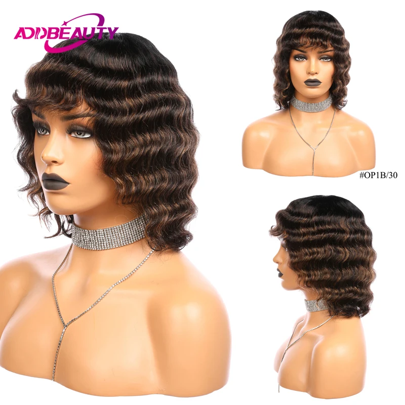 Loose Wave Human Hair Wigs With Bang Addbeauty 100% Human Remy Hair Wigs Full Machine Made Glueless Wigs Clip in Human Hair Wigs