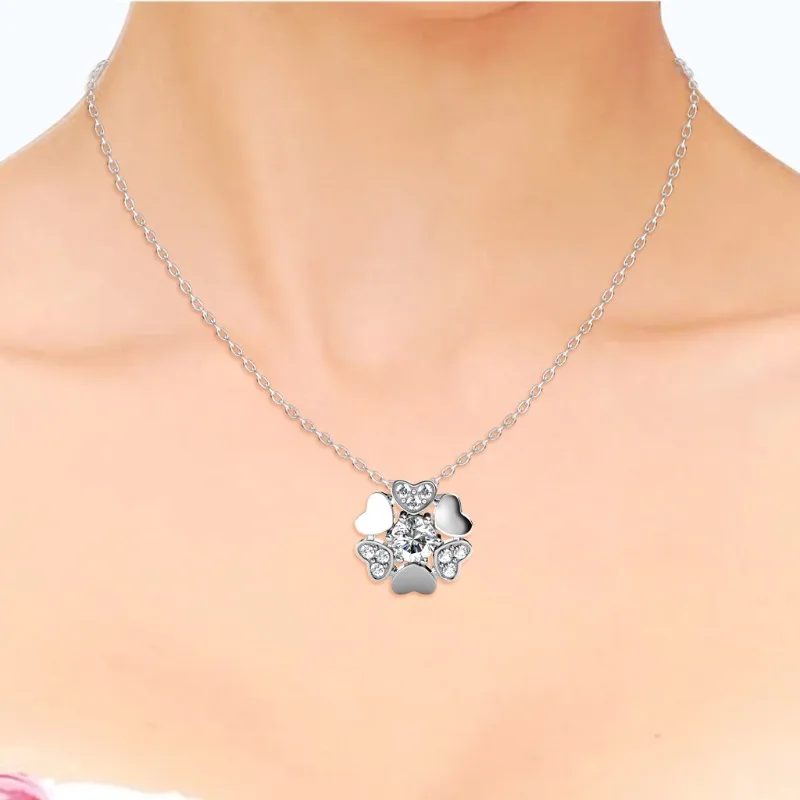 

Daisini Women's 925 Sterling Silver Swarovski Crystals Halo Heart Pendant Necklaces Clavicle Chain 18k Rose Gold Plated Jewelry