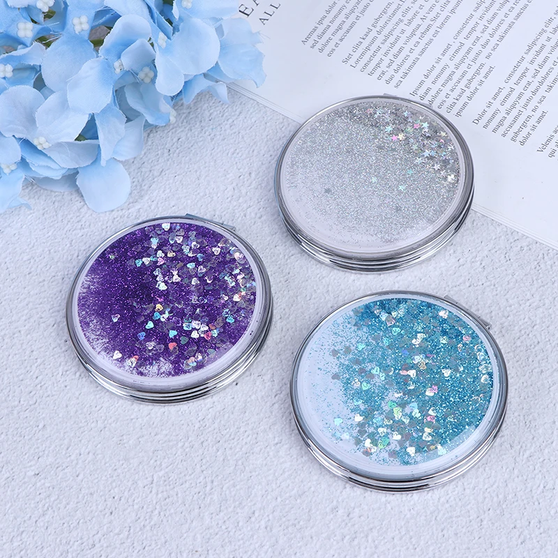 L405 Portable Mini Makeup Mirror Compact Pocket Mirror Double-Sided Folding Cosmetic Mirror Female Gifts With Flowing Sparkling