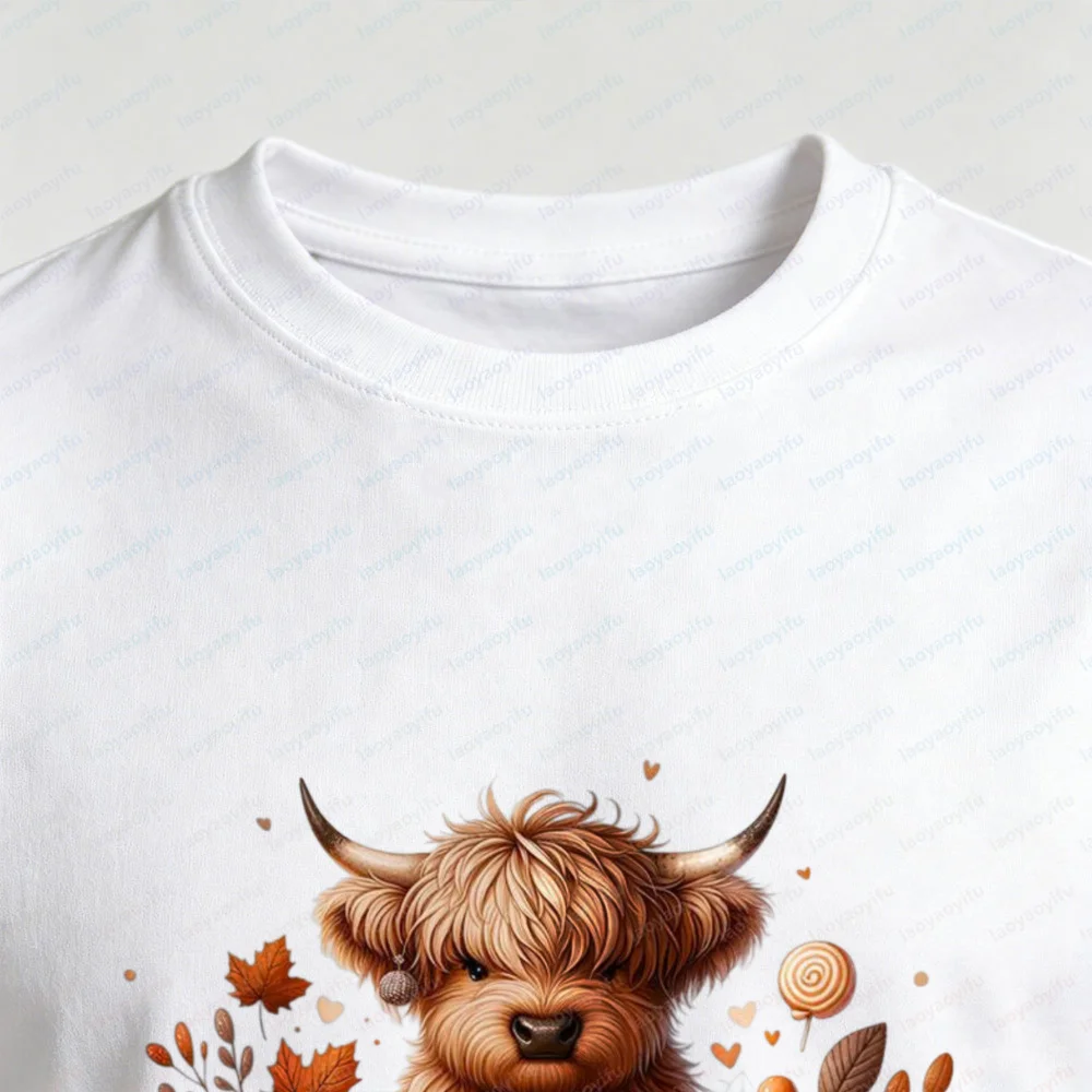 Howdy Fall Highland Cow Pumpkin Autumn Unisex Cotton T Shirt Cute Funny Seasonal Graphic Tee Top Fall Vibes Women Short-sleeve