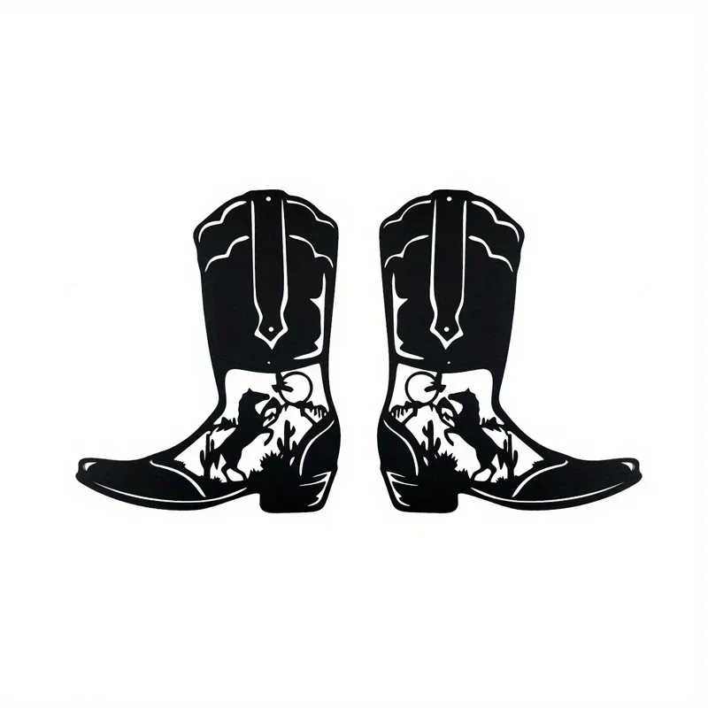 HELLOYOUNG  Cowboy Boots Metal Wall Decor Art Cowboy Style Black Metal Art Decor Living Room Cowgirl Large Outdoor Wall Home Dec