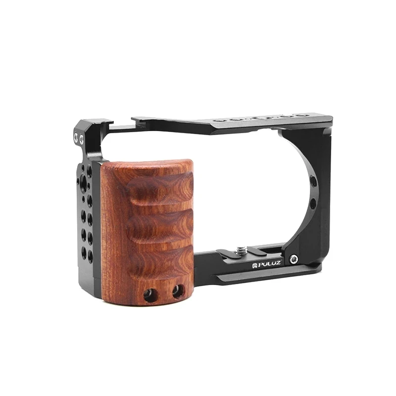 PULUZ Video Camera Cage for Sony ZV-E10 Wood Handle Metal Camera Rabbit Cage Protective Stabilizer Rig Accessories