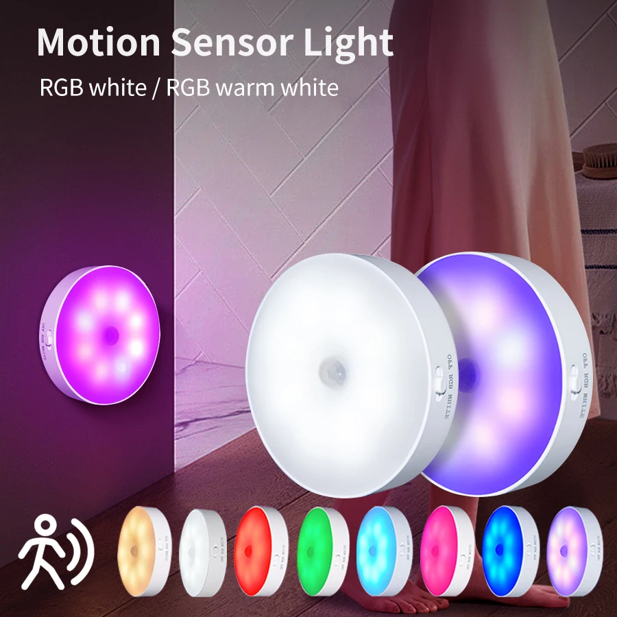 

Motion Sensor Round LED Cabinet Light Magnetic Rechargeable Night Lamp for Kitchen Staircase Closet Wardrobe Bedroom Decor