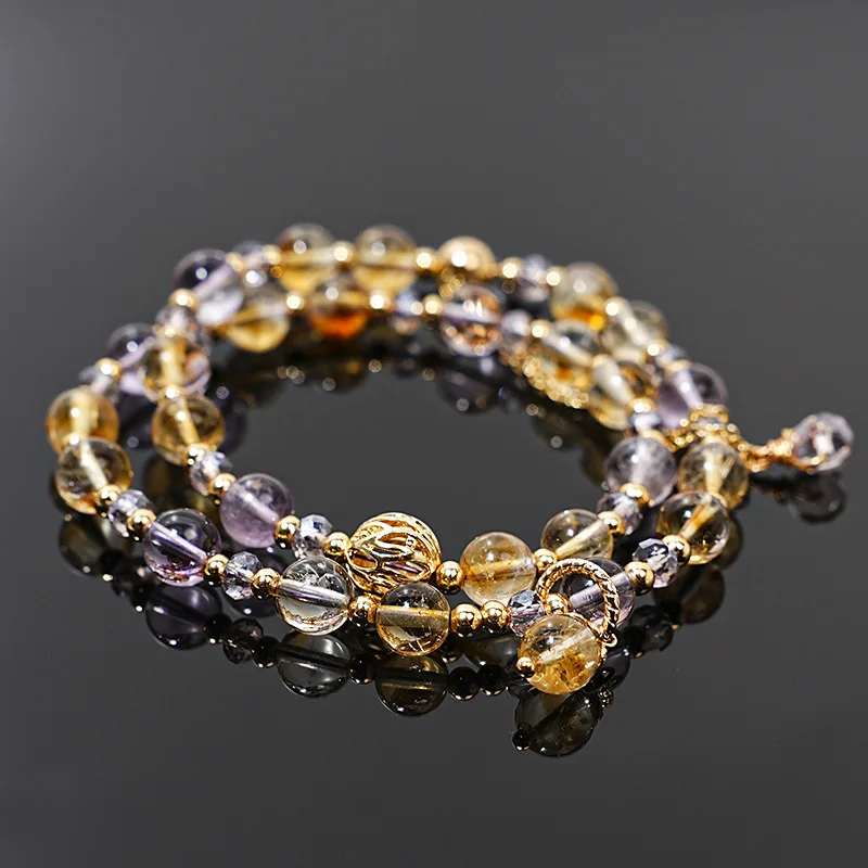 Fine Gifts Purple Jade East High-quality Natural Amethyst Bracelet Women's Yellow Crystal White Fashion Elastic Rope Hand String