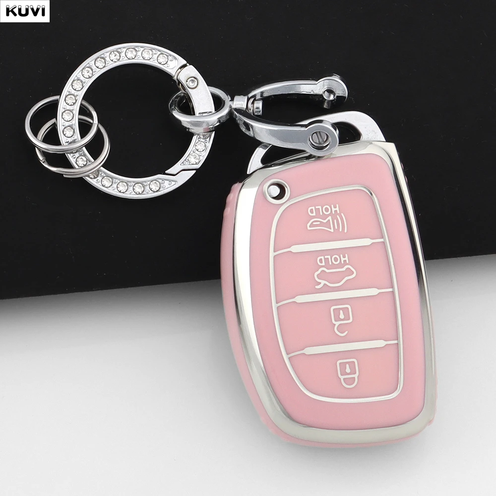 Rosa Farbe TPU Auto Smart Key Fall Abdeckung Fob Schlüsselbund Für Hyundai Tucson Santa Fe Rena Sonata Elantra Creta Ix35 Ix45 I10 I30 I40