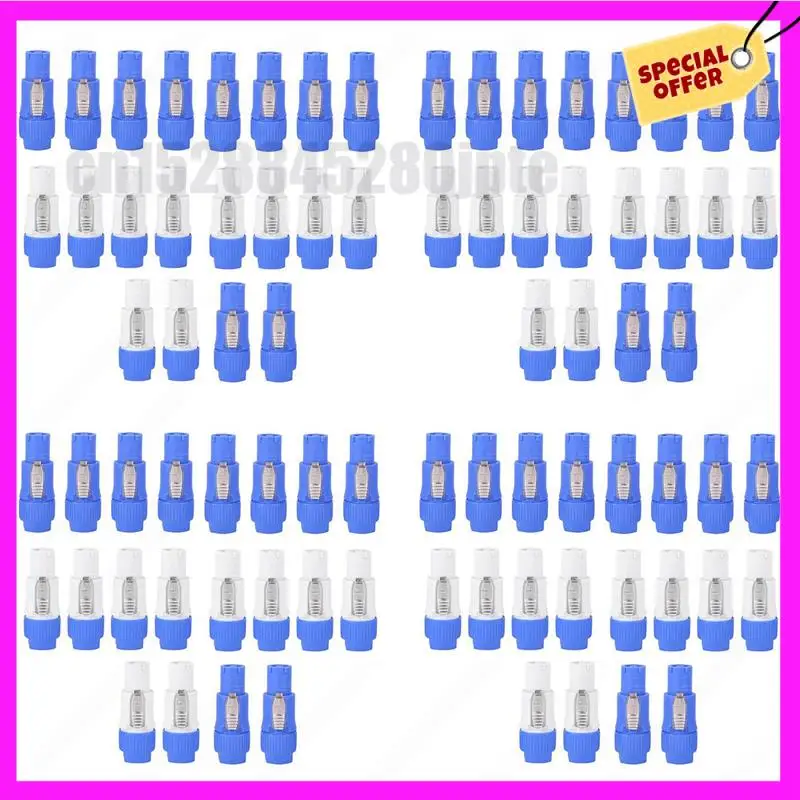 

-ABUB 80PCS NAC3FCA NAC3FCB Speakon Plug 3 Pin Male Powercon Connector 20A 250V AC Power Plug Connector Blue And Grey White