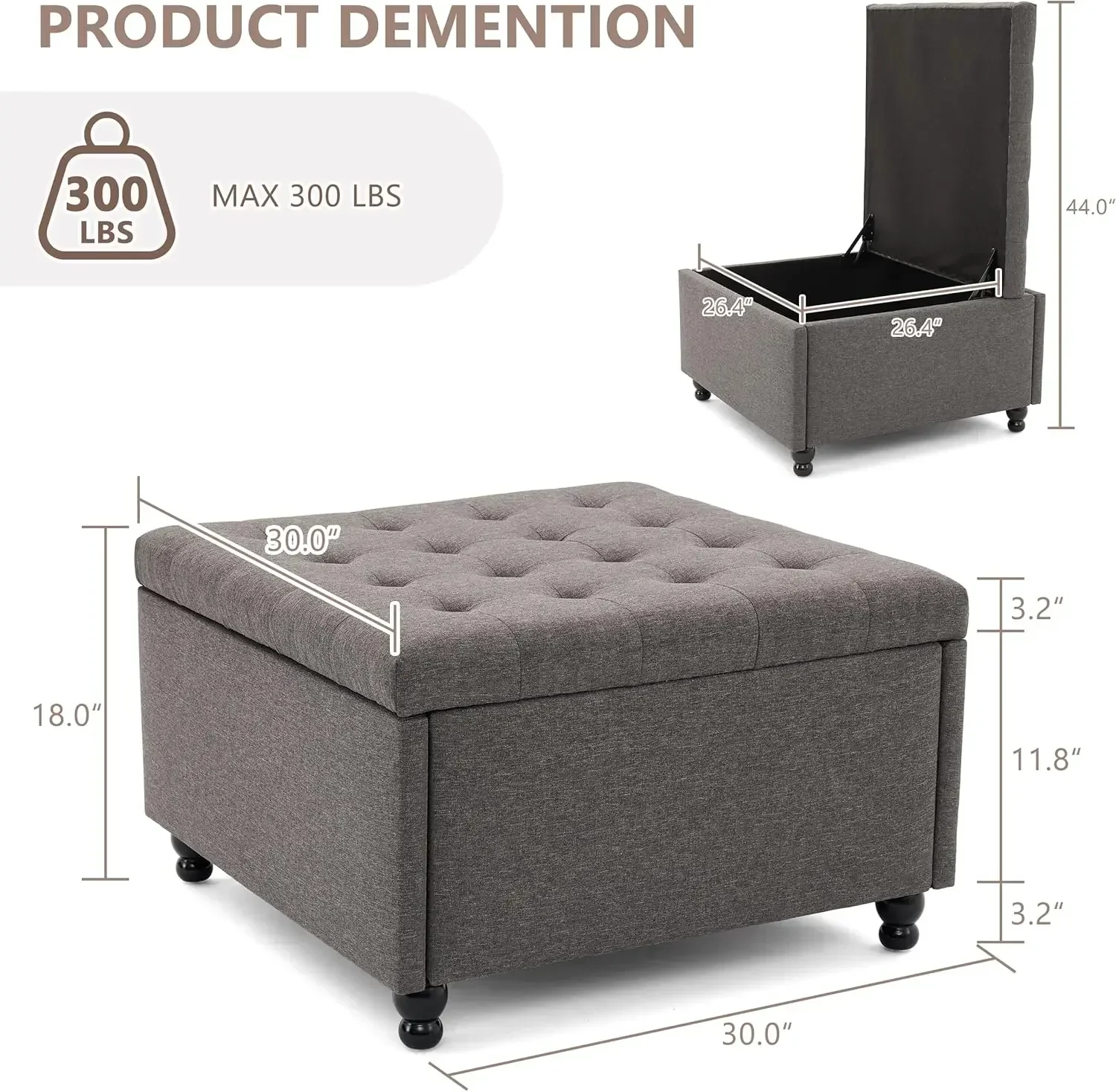 

[Limited Time Offer, Clearance!]30 Inch Large Square Storage Ottoman Coffee Table, Oversized Square Ottoman with Storage, Tufted