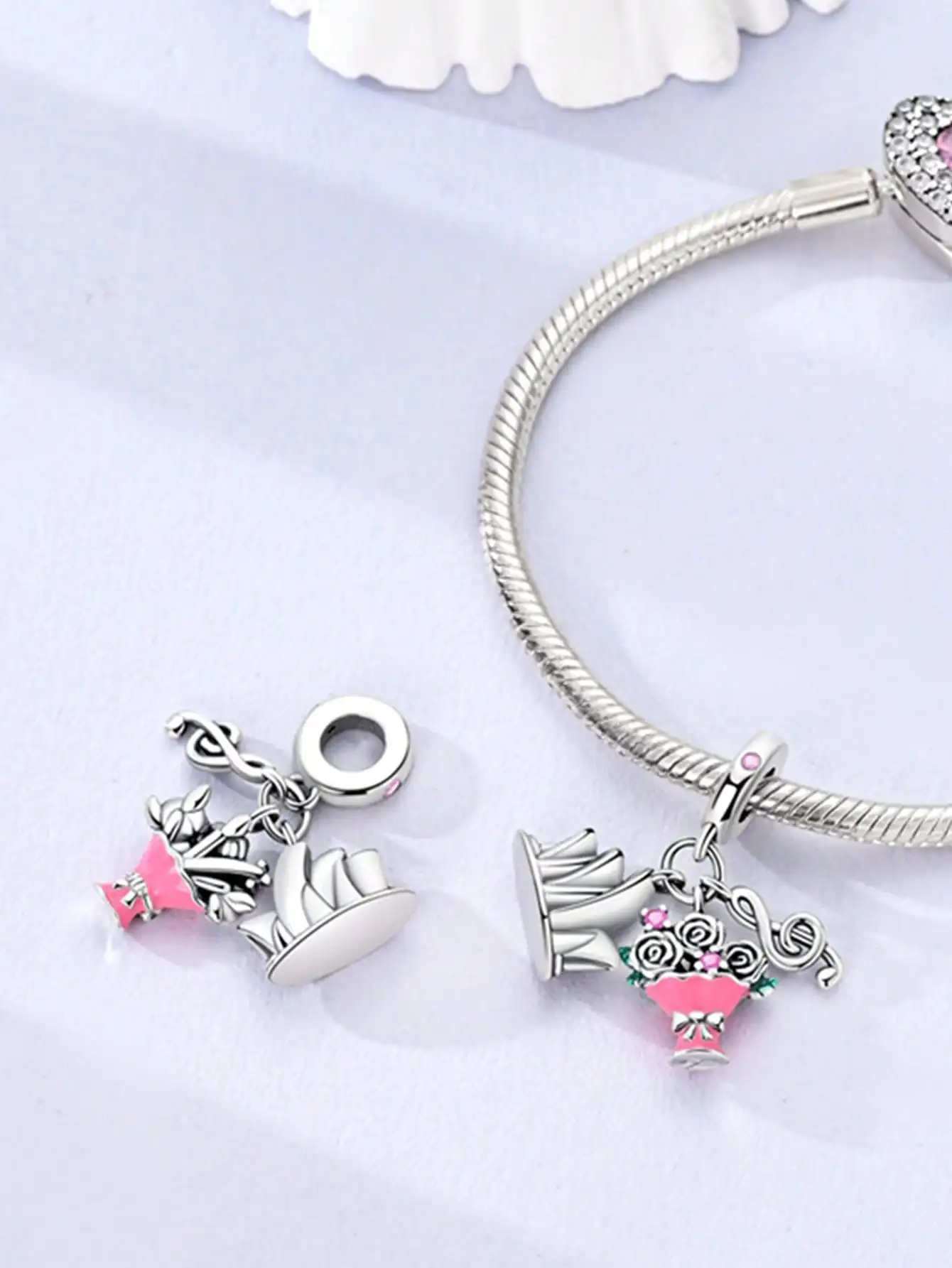 سحر الفضة الألوان الوردي حقيبة مستحضرات التجميل حبة لسوار الأصلي DIY الخرز سحر المجوهرات صنع هدية للنساء STYFNE